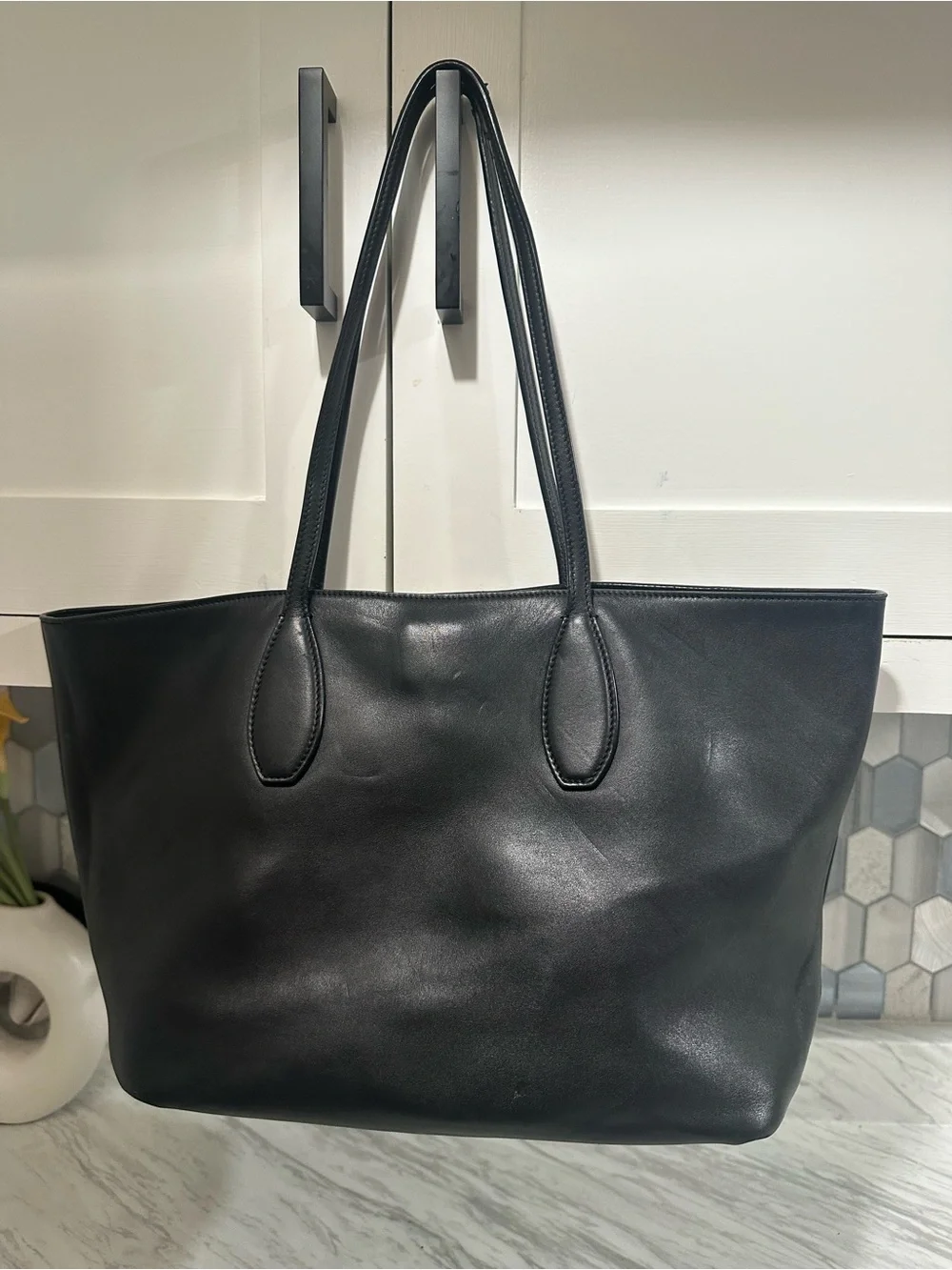 Salvatore Ferragamo Black Leather Tote with Gold Hardware